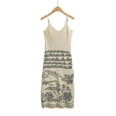 Robe en tricot jacquard de vacances à bretelles contrastées, taille haute